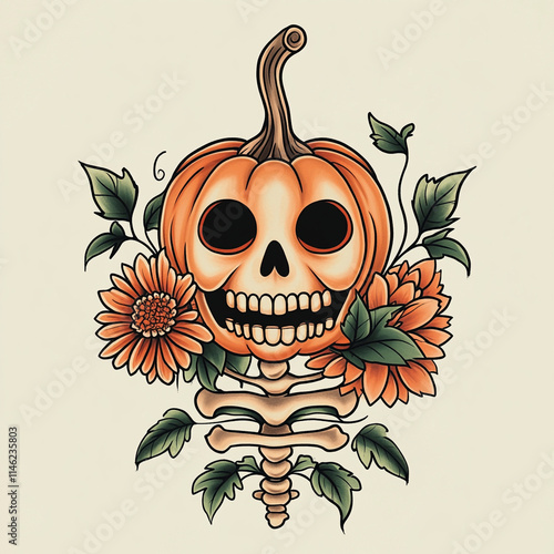 Jack o lantern tattoo flash illustration photo