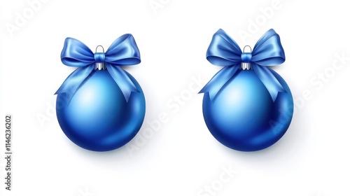 Blue Christmas ball with bow. New Year decoration isolated on white background, Vector eps 10 format