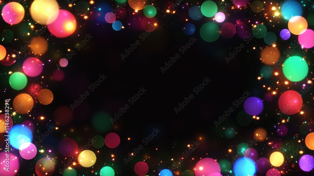 Christmas background with lights and free text space. Christmas lights border. Glowing colorful Christmas lights on black background. New Year. Christmas. Decor. Garland. Christmas background with lights and free text space. Christmas lights border. Glowing colorful Christmas lights on black background. New Year. Christmas. Decor. Garland.