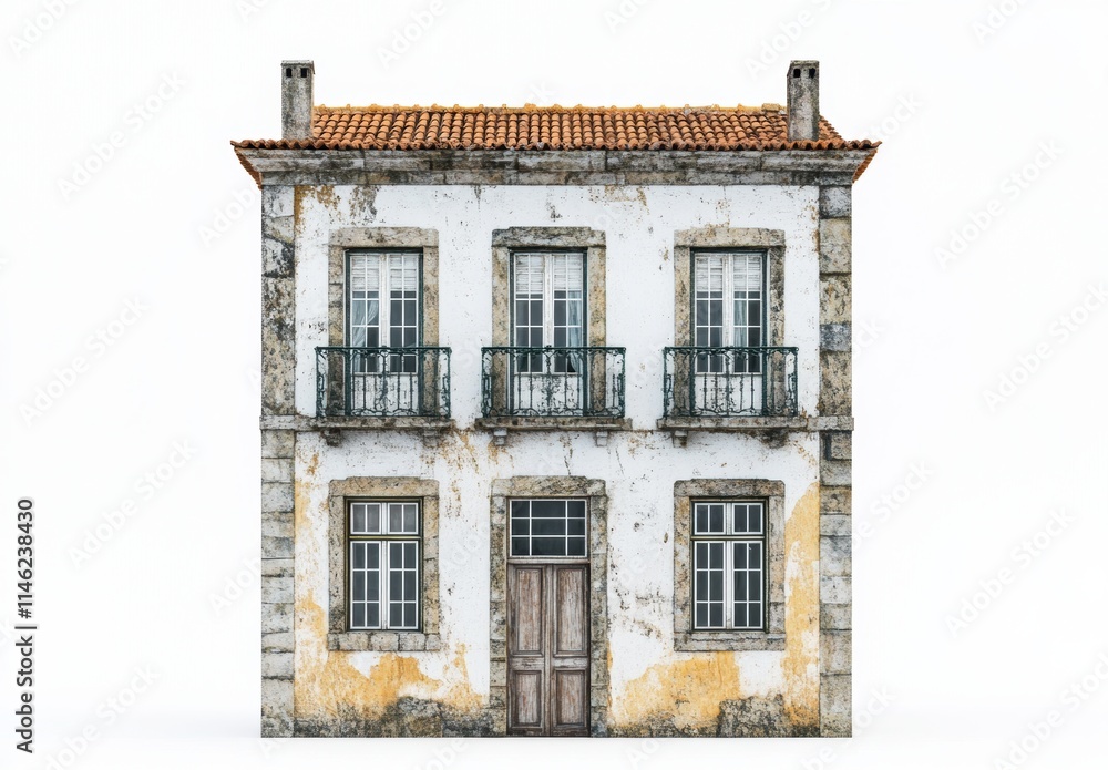 Fototapeta premium Weathered Vintage House with Decorative Balconies and Rustic Appeal