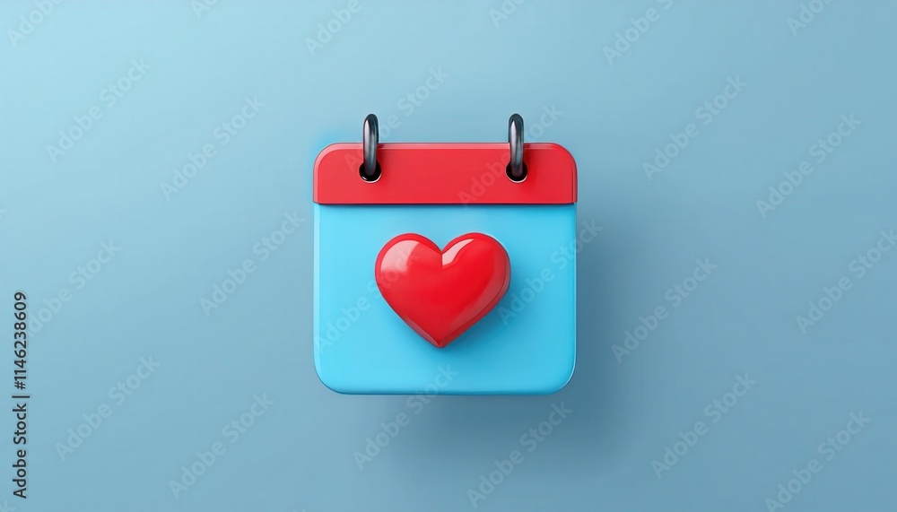 3D Illustration of a Blue Desktop Calendar with Red Heart Icon on Minimal Blue Background, Representing Valentine's Day, Love, Romance, Relationship Planning, Special Dates, or Healthcare Awareness 3D Illustration of a Blue Desktop Calendar with Red Heart Icon on Minimal Blue Background, Representing Valentine's Day, Love, Romance, Relationship Planning, Special Dates, or Healthcare Awareness