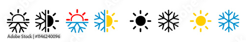 Hot and cold symbol. Sun and snowflake all season concept logo
