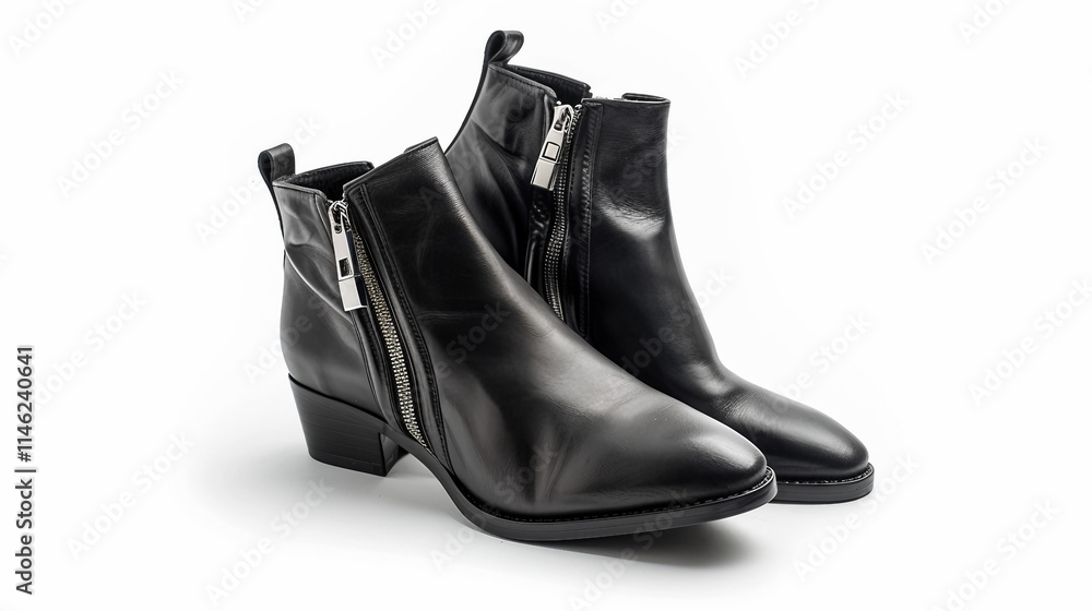 Trendy Ankle Boots with Edgy Asymmetrical Zippers on white background.PNG Trendy Ankle Boots with Edgy Asymmetrical Zippers on white background.PNG