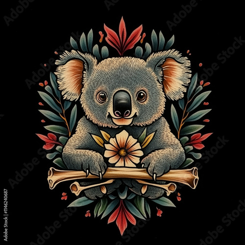 Koala tattoo flash illustration photo