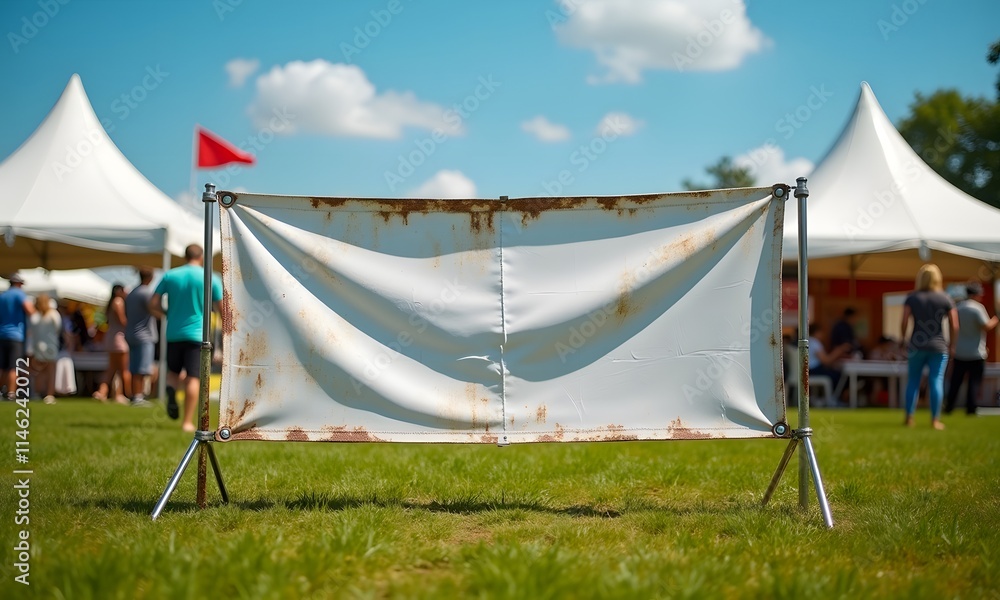 Trade Show Banner Mockup presents a weathered banner set against a vibrant outdoor backdrop, conveying a sense of nostalgia with its rustic charm and lively ambiance. Trade Show Banner Mockup presents a weathered banner set against a vibrant outdoor backdrop, conveying a sense of nostalgia with its rustic charm and lively ambiance.
