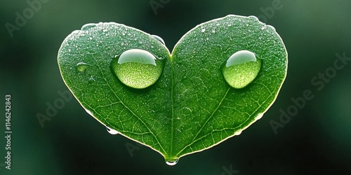 Nature's Heartwarming Beauty Close-Up of Dewy Green Leaves Symbolizing Love and Renewal in a Serene Environment photo