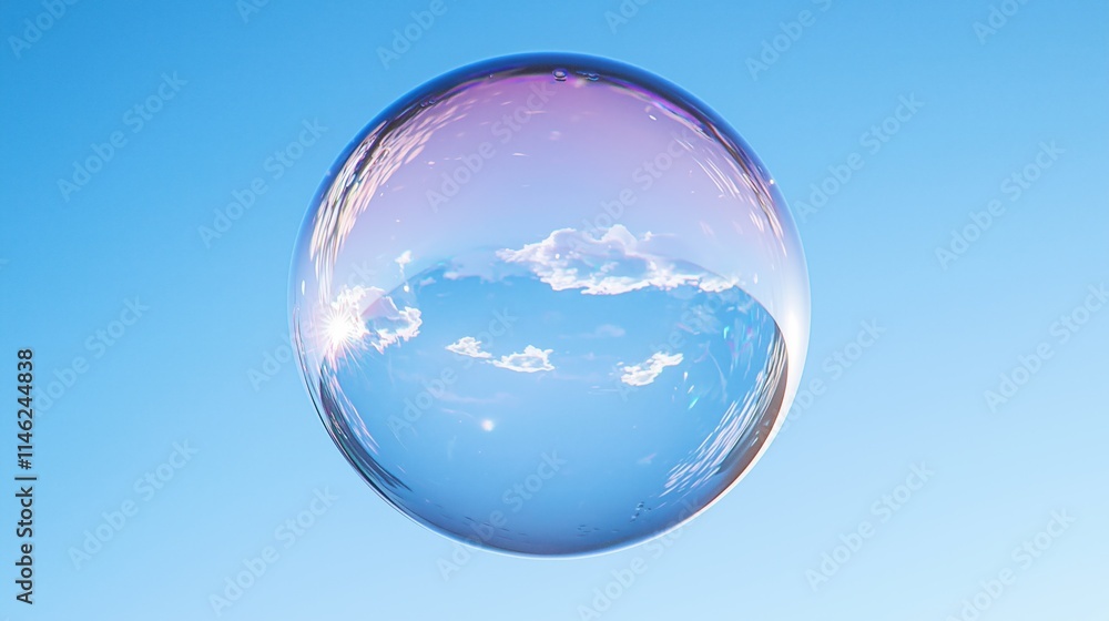 Transparent Bubble Floating Against a Gradient Blue Sky