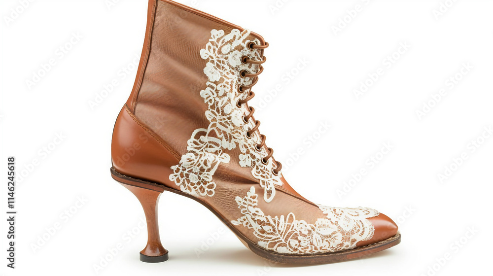 Obraz premium Elegant Ankle Boots Featuring Lace Details on white background.PNG