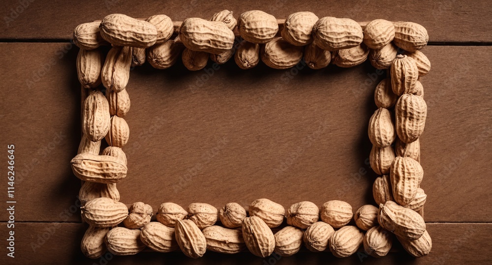 Peanuts on wooden table. Frame form copy space. Top view flat lay Peanuts on wooden table. Frame form copy space. Top view flat lay