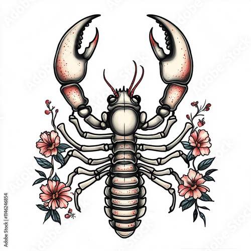 Lobster tattoo flash illustration photo