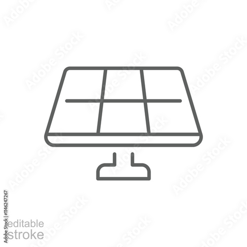 Solar panel icon. Simple outline style. Solar power, sun, renewable energy, cell, heat, light, battery, electric, technology concept. Thin line symbol. Vector illustration isolated. Editable stroke.