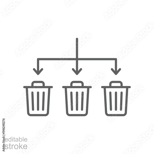 Waste Sorting icon. Simple outline style. Waste segregation, sorting garbage by material, bin, trash with arrow separate concept. Thin line symbol. Vector illustration isolated. Editable stroke.