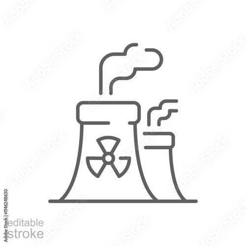 Radiation pollution icon. Simple outline style. Nuclear, power plant, experiment, smoke, industry, environment, technology concept. Thin line symbol. Vector illustration isolated. Editable stroke.