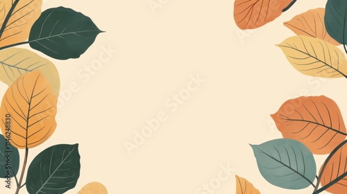 A decorative border of autumn leaves, nature, background on a light, background, elegant background, ideal for seasonal designs.