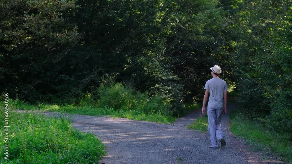 Man walking along a rural dirt road, surrounded by fields and forest, capturing the peaceful, rustic atmosphere of countryside life. Simple, quiet scene emphasizing solitude and nature. Man walking along a rural dirt road, surrounded by fields and forest, capturing the peaceful, rustic atmosphere of countryside life. Simple, quiet scene emphasizing solitude and nature.