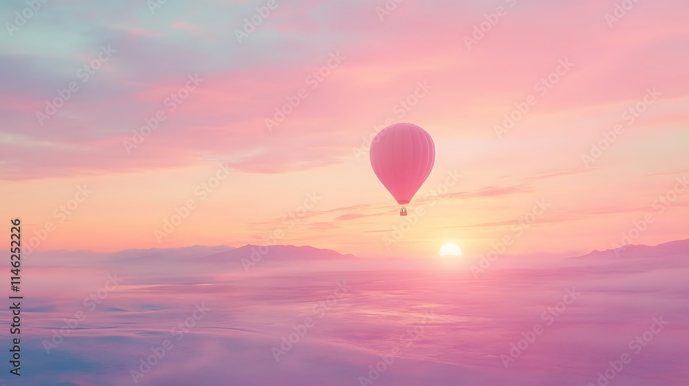 Fototapeta premium hobbies and leisure motion photography, Hot Air Balloon Soars in Glowing Pastel Sky