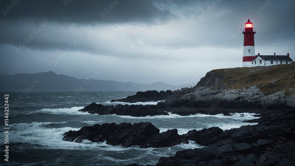 A coastal landscape with a prominent lighthouse A coastal landscape with a prominent lighthouse