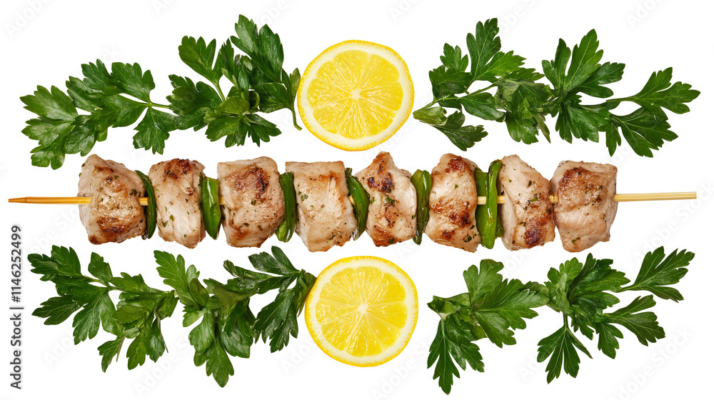 Grilled Chicken Skewers with Lemon and Parsley Garnish Grilled Chicken Skewers with Lemon and Parsley Garnish