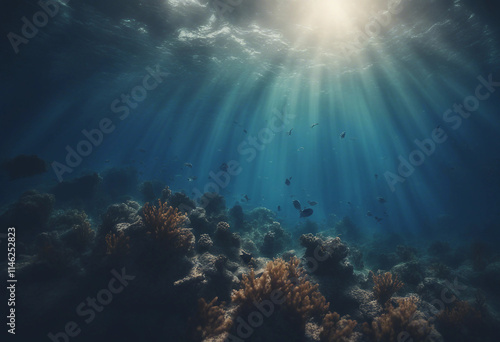 Wallpaper Mural Underwater Sea Deep Water Abyss With Blue Sun light Torontodigital.ca