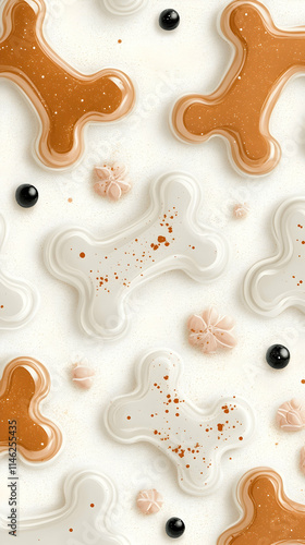 Homemade dog bone treats, studio shot, white background, sprinkles, pet food packaging design. photo