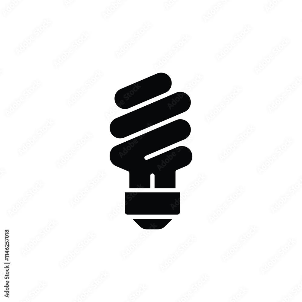 Energy saving light bulb icon. Simple solid style. Lightbulb, led, spiral lamp eco, ecology, power, economy, technology concept. Black silhouette, glyph symbol. Vector illustration isolated. Energy saving light bulb icon. Simple solid style. Lightbulb, led, spiral lamp eco, ecology, power, economy, technology concept. Black silhouette, glyph symbol. Vector illustration isolated.