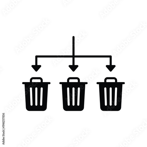 Waste Sorting icon. Simple solid style. Waste segregation, sorting garbage by material, bin, trash with arrow separate concept. Black silhouette, glyph symbol. Vector illustration isolated.
