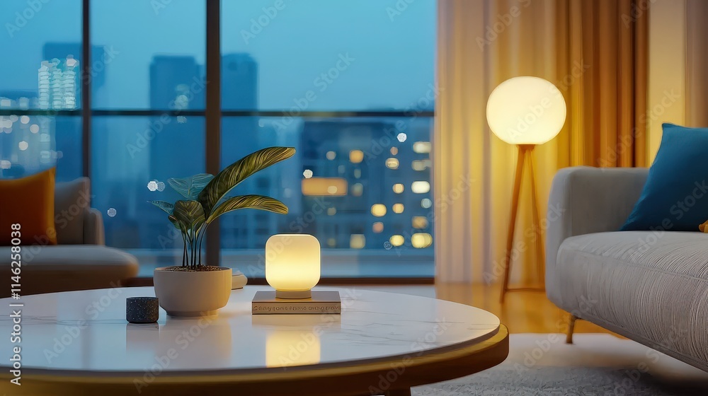 Fototapeta premium Upscale apartment with smart lighting and eco-friendly design