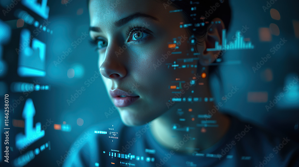 A person immersed in digital data, symbolizing technology's role in social media content creation. A person immersed in digital data, symbolizing technology's role in social media content creation.