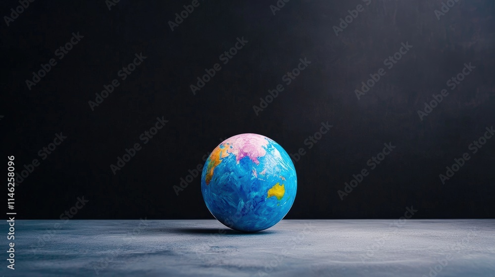 Small painted globe on dark background. Small painted globe on dark background.