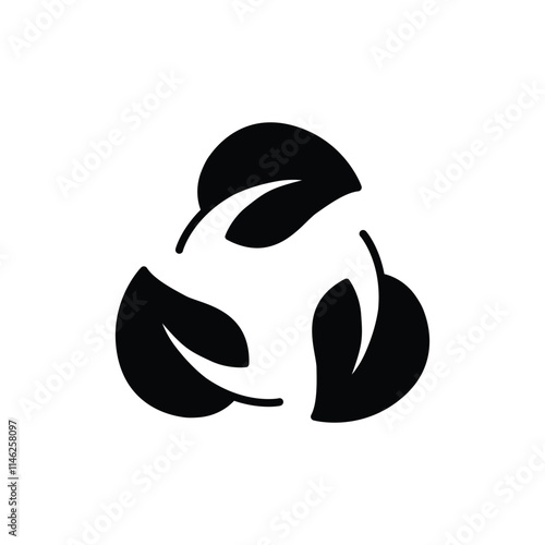 Recyclable icon. Simple solid style. Biodegradable recyclable plastic free package, circle leaf, eco, friendly material concept. Black silhouette, glyph symbol. Vector illustration isolated.