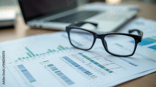 Glasses on financial documents with stock charts symbolize unauthorized trading fraud risks.