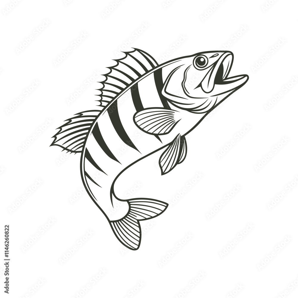 Fototapeta premium American Yellow Perch Fish Vector Art and Illustration