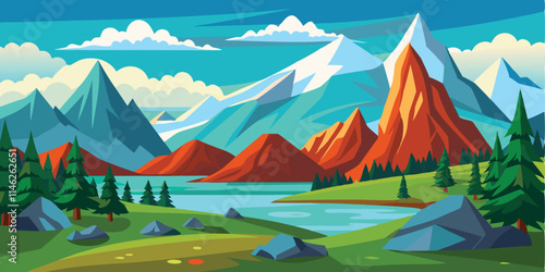 A landscape view of mountains vector illustration