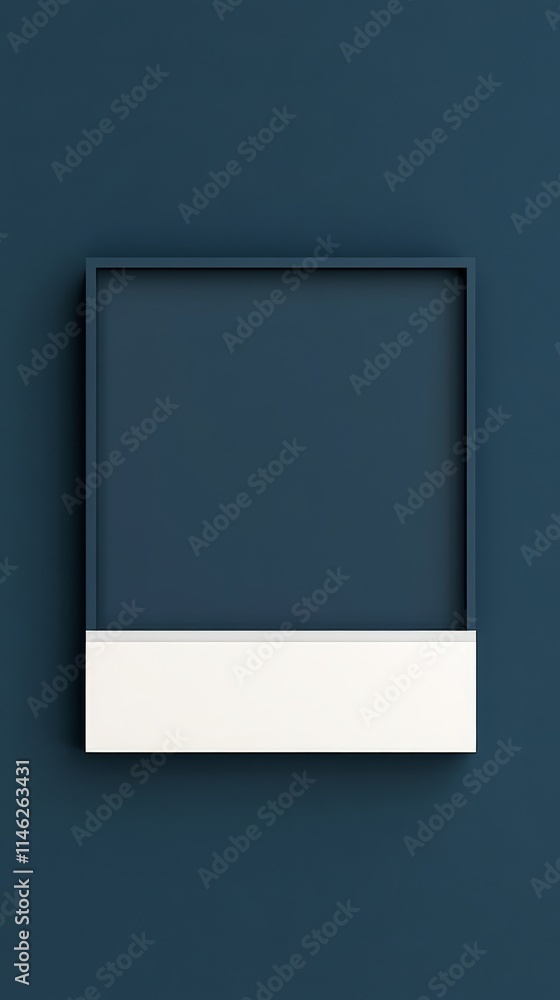 A minimalist picture frame against a dark blue wall, background, mockup, emphasizing simplicity and design. A minimalist picture frame against a dark blue wall, background, mockup, emphasizing simplicity and design.