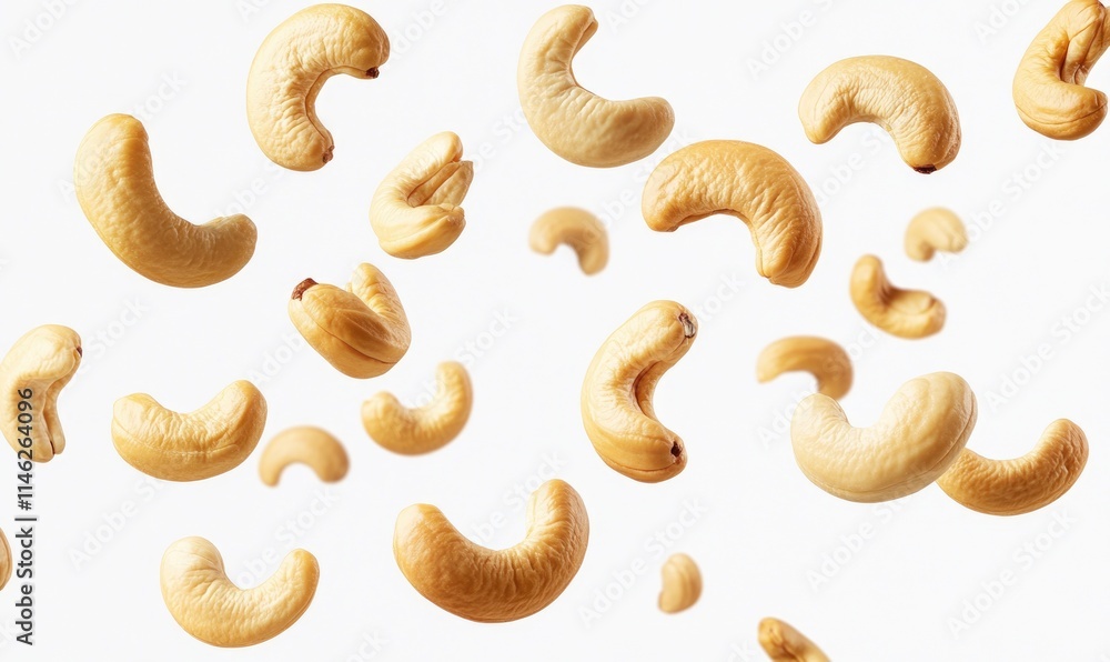 A bunch of cashews are flying through the air A bunch of cashews are flying through the air