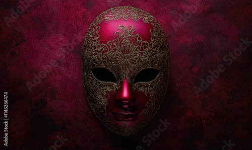 A red mask with gold designs on it photo