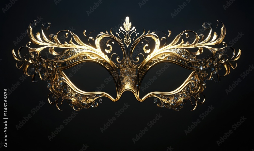 A gold mask with a black eye and a gold nose A gold mask with a black eye and a gold nose