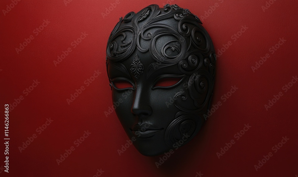 A black mask with a red background A black mask with a red background