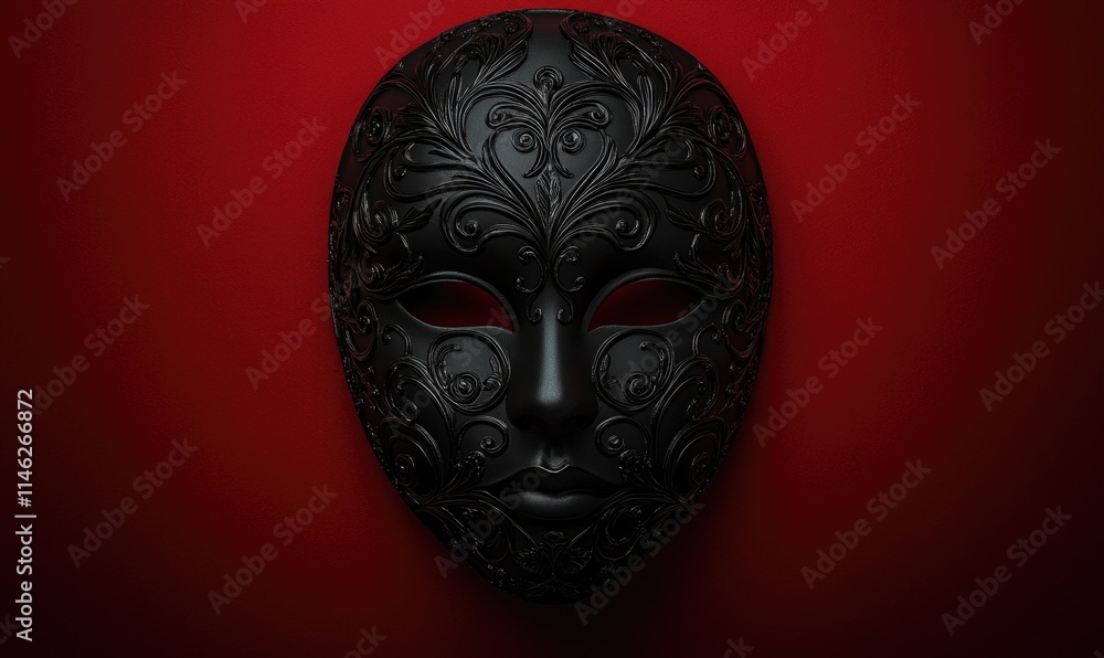A black mask with a red background A black mask with a red background