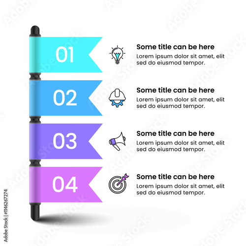 Infographic template. 4 flags with numbers and icons