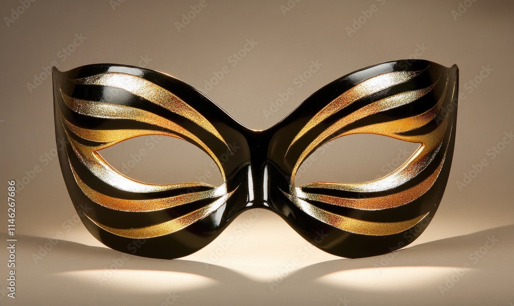 Fototapeta premium A black and gold mask with gold stripes