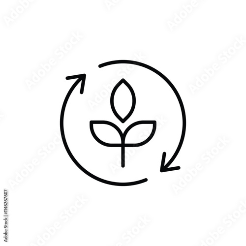 Reforestation icon. Simple outline style. Tree, plant with circle cycle, ecosystem, sustainable, restore, forest, environment concept. Thin line symbol. Vector illustration isolated.