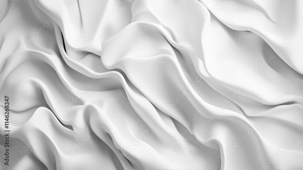 Obraz premium Closeup of rippled white silk fabric lines background. 3d render illustration