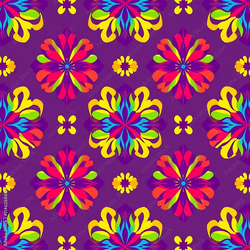 Obraz premium Vibrant Floral Mandala Seamless Pattern