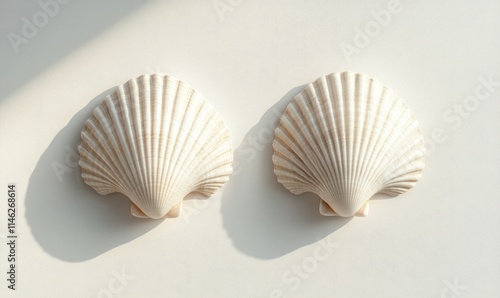 Two shells are on a white wall photo