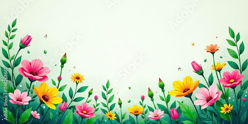 Vibrant Floral Border Design Featuring a Delicate Array of Blossoms and Buds, Ideal for Invitations or Decorative Purposes