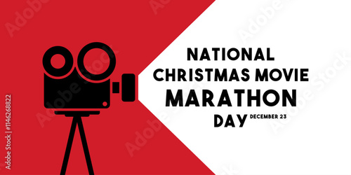 National Christmas Movie Marathon Day. December 23. Banner, card, background.