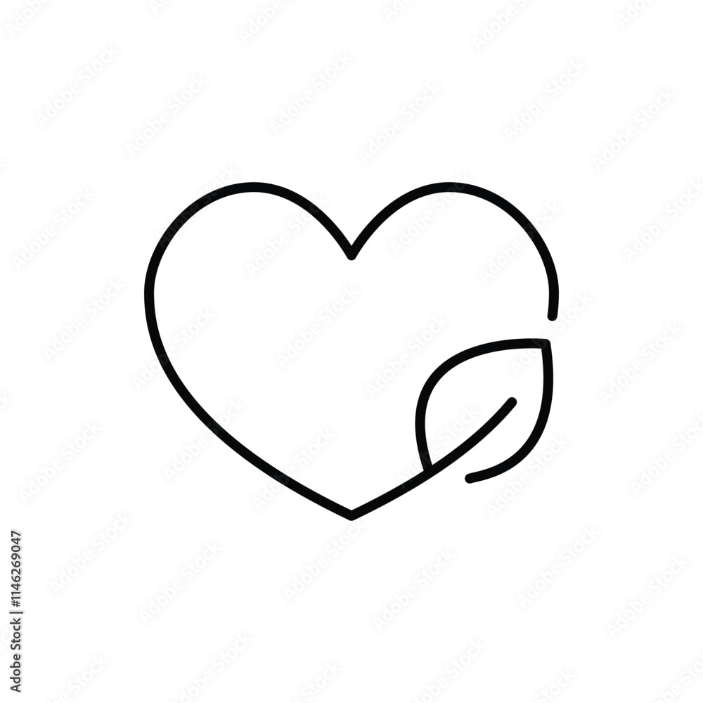 Love ecology icon. Simple outline style. Heart shape and leaves, leaf, organic, eco, vegan, herbal healthcare, nature care concept. Thin line symbol. Vector illustration isolated. Love ecology icon. Simple outline style. Heart shape and leaves, leaf, organic, eco, vegan, herbal healthcare, nature care concept. Thin line symbol. Vector illustration isolated.