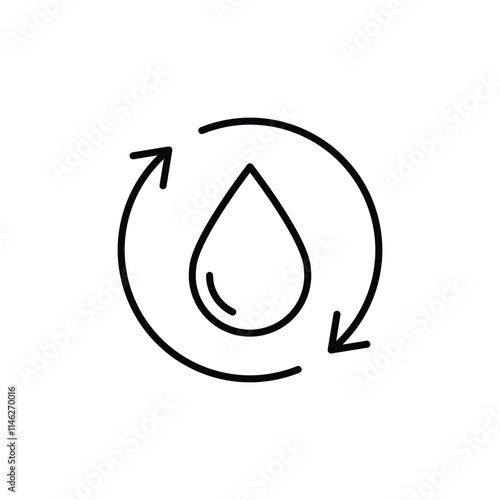 Purified water icon. Simple outline style. Water drop, renewable, recycle, reuse, circle, consumption, oil, arrow, environment concept. Thin line symbol. Vector illustration isolated.
