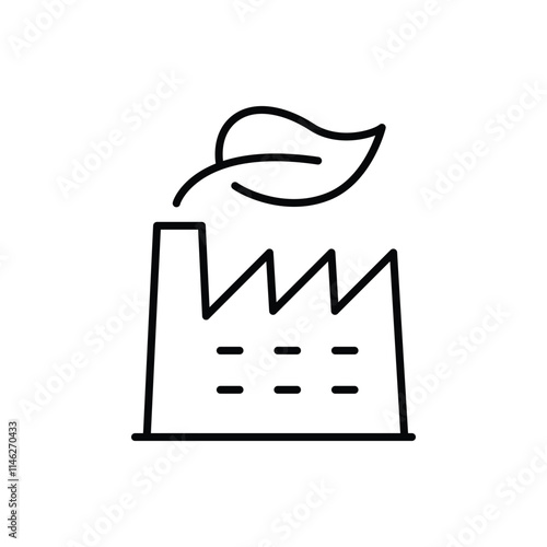 Green industry icon. Simple outline style. Green factory, eco friendly manufacturing and sustainable practices, environment concept. Thin line symbol. Vector illustration isolated.